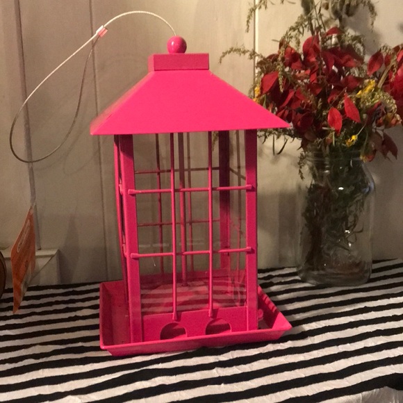 Fuschia Metal Lantern Bird Feeder - Picture 1 of 10